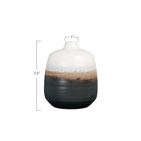 Hello Honey® 7.5" Black & White Ceramic Vase with Brown Reactive Glaze Accent